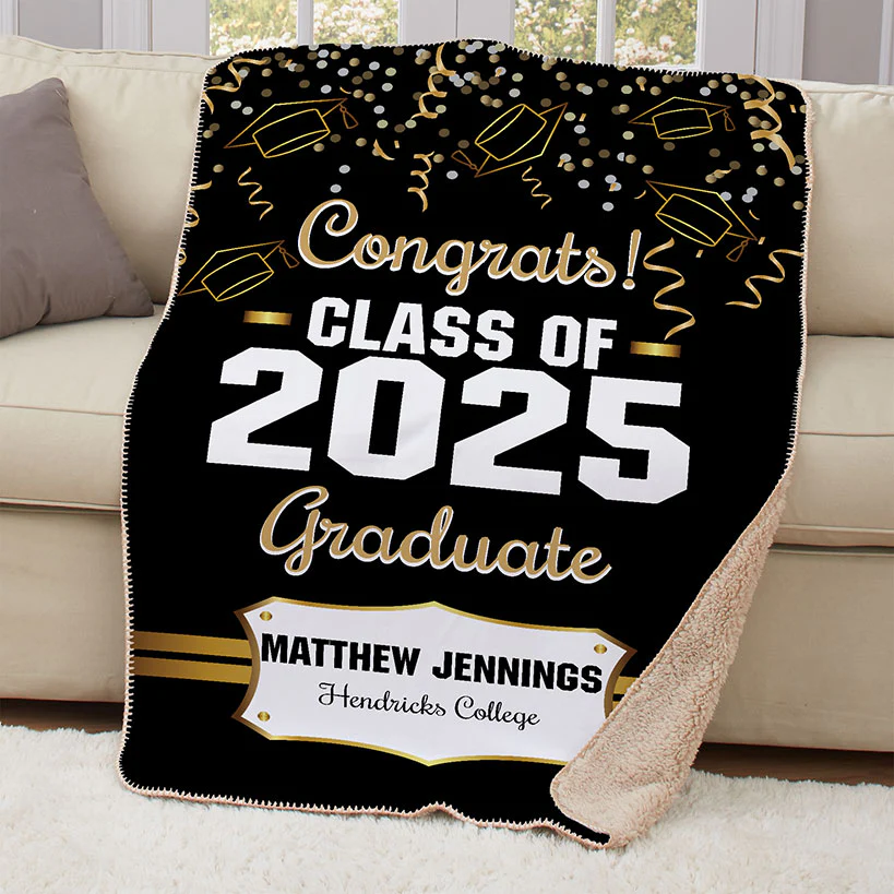 Personalized Gold Confetti Graduation Throw Blanket - Image 4