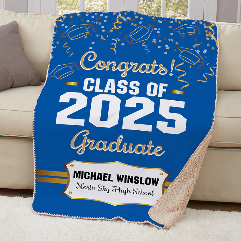 Personalized Gold Confetti Graduation Throw Blanket - Image 5