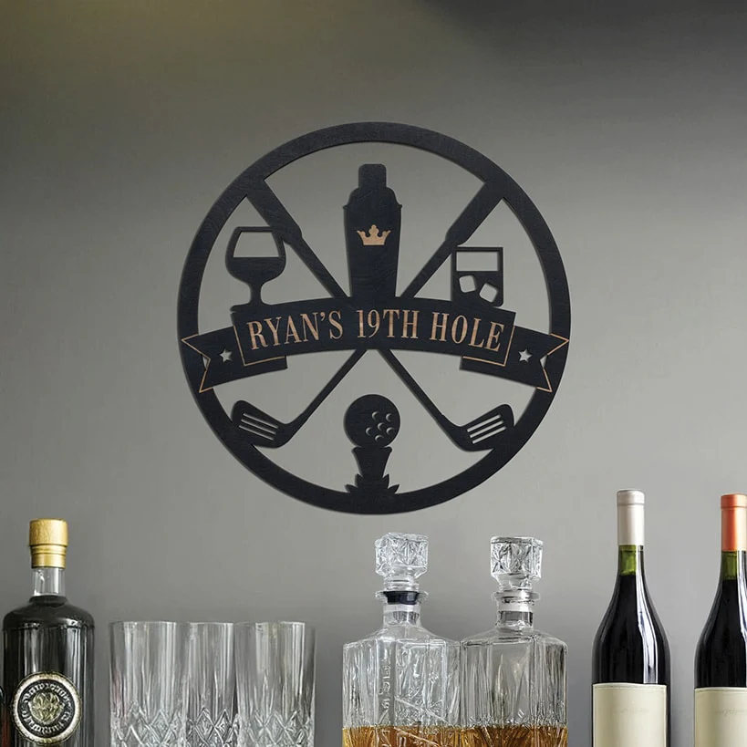 Personalized Golf and Drinks Black Wood Plaque