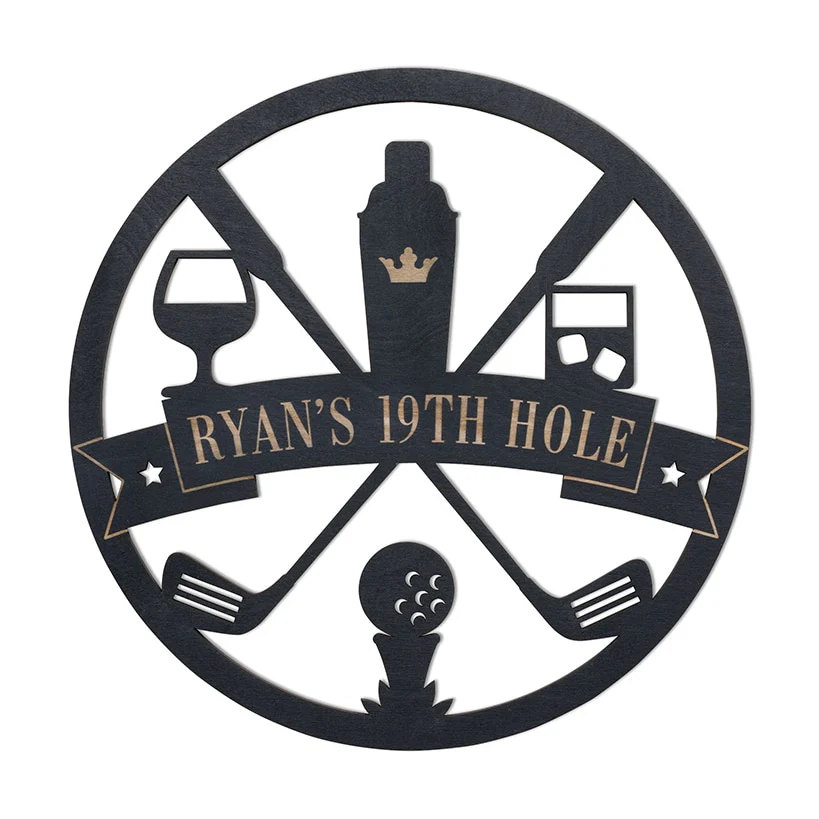 Personalized Golf and Drinks Black Wood Plaque - Image 3