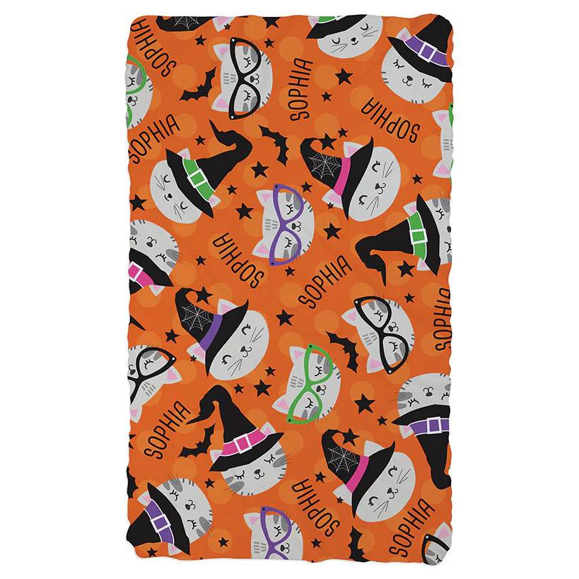 Personalized Halloween Cat Plush Blanket - Image 5