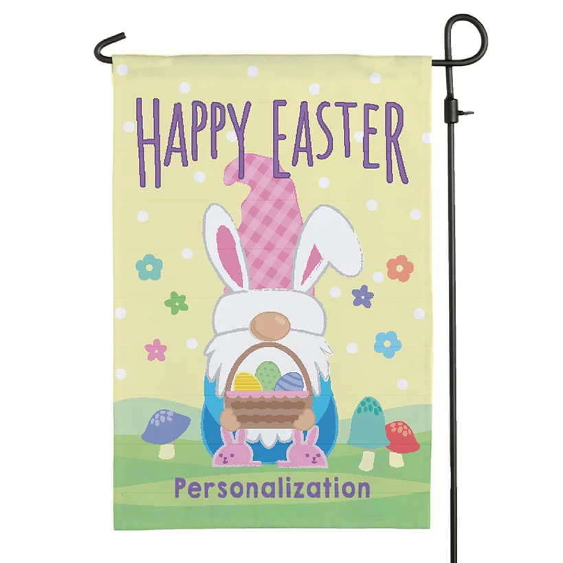 Personalized Happy Easter Bunny Gnome Garden Flag - Image 2