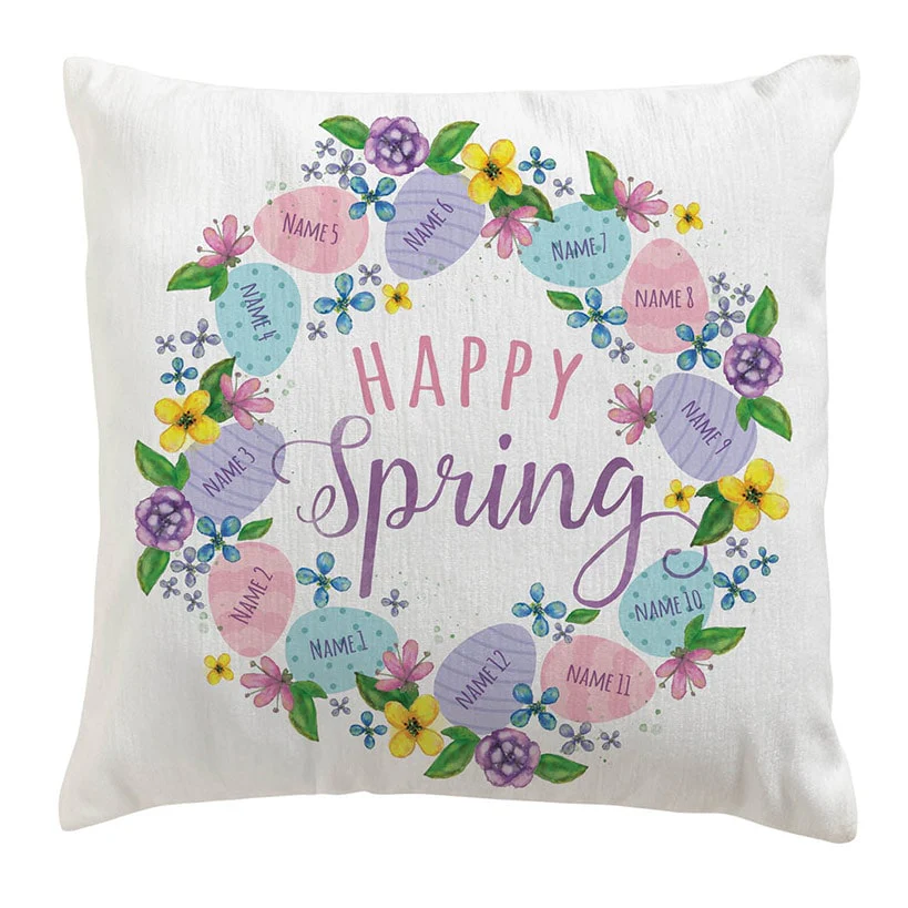 Personalized Happy Spring Wreath Pillow - Image 2