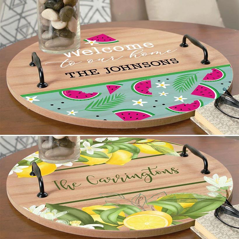 Personalized Round Tray with Handles