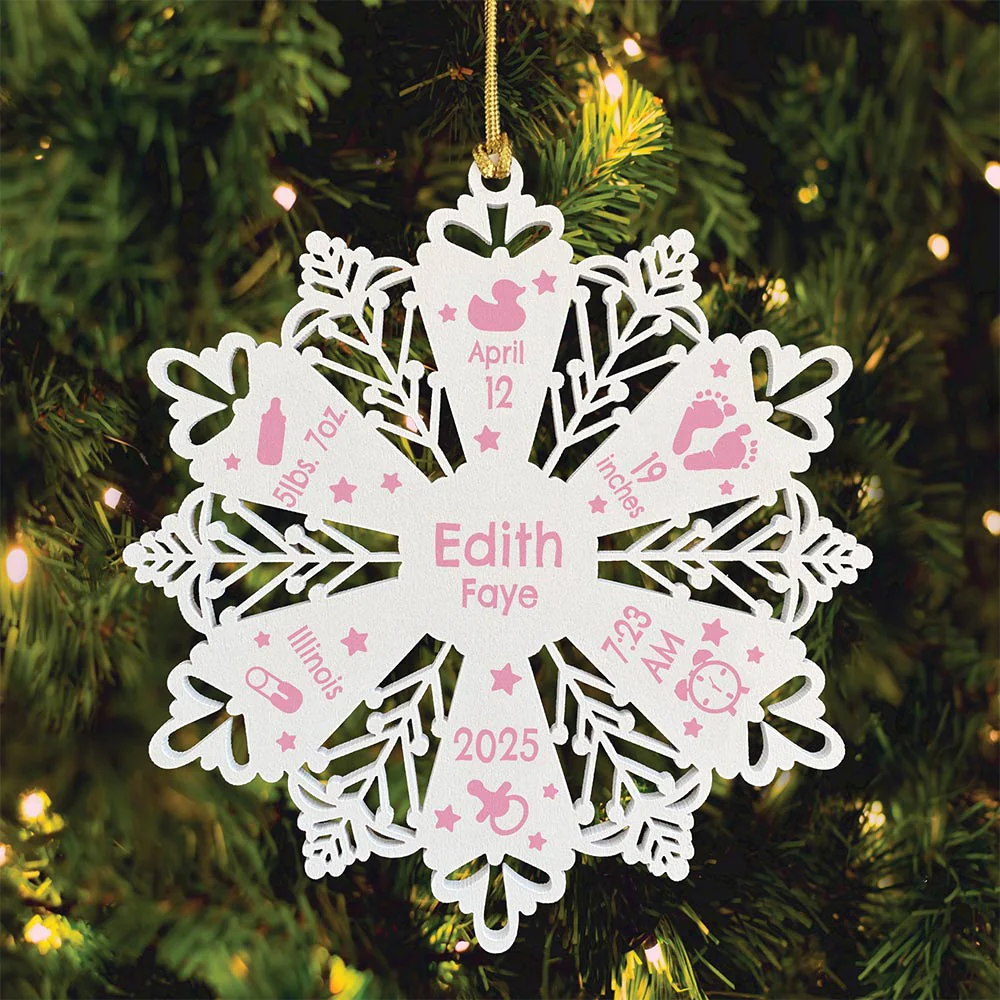 Personalized Snowflake Ornament White Wood - Image 21