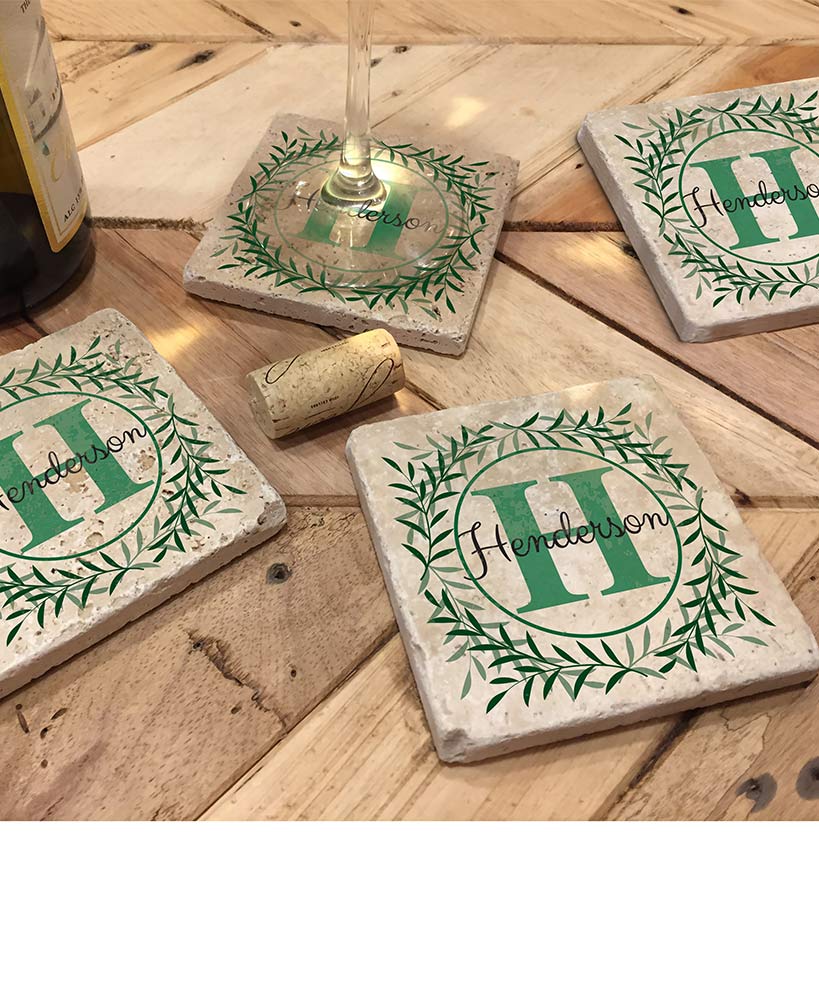 Personalized Travertine Stone Coaster Sets - Image 2