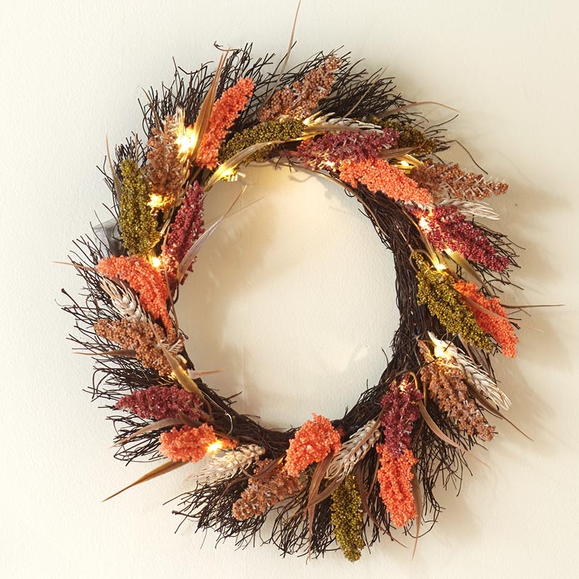 Pre-Lit Faux Fall Botanical Wreath - Image 2