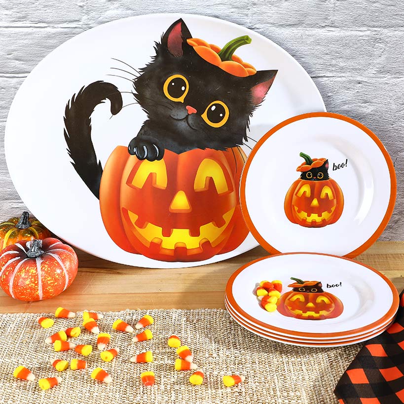 Purr-fectly Festive Halloween Dessert Plate Set - Image 3