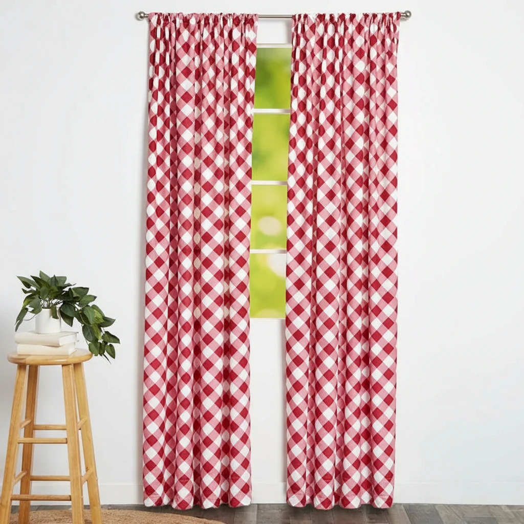 Red and White Check Pattern Window Panel