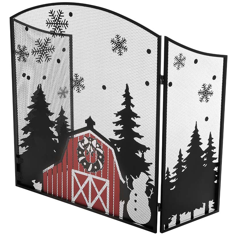 Red Barn Christmas Fireplace Screen - Image 3