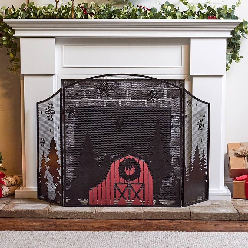 Red Barn Christmas Fireplace Screen - Image 4