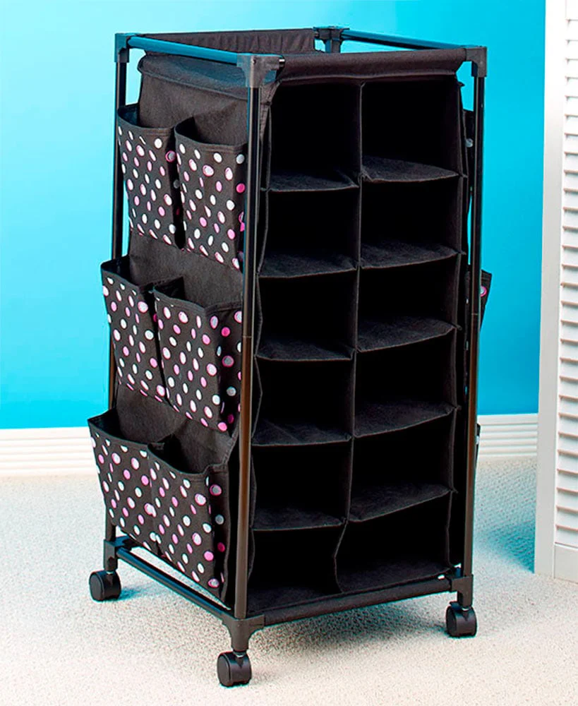 Rolling Shoe Storage Unit with Fabric Cubbies - Image 3