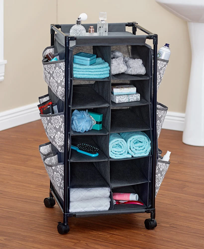 Rolling Shoe Storage Unit with Fabric Cubbies - Image 4