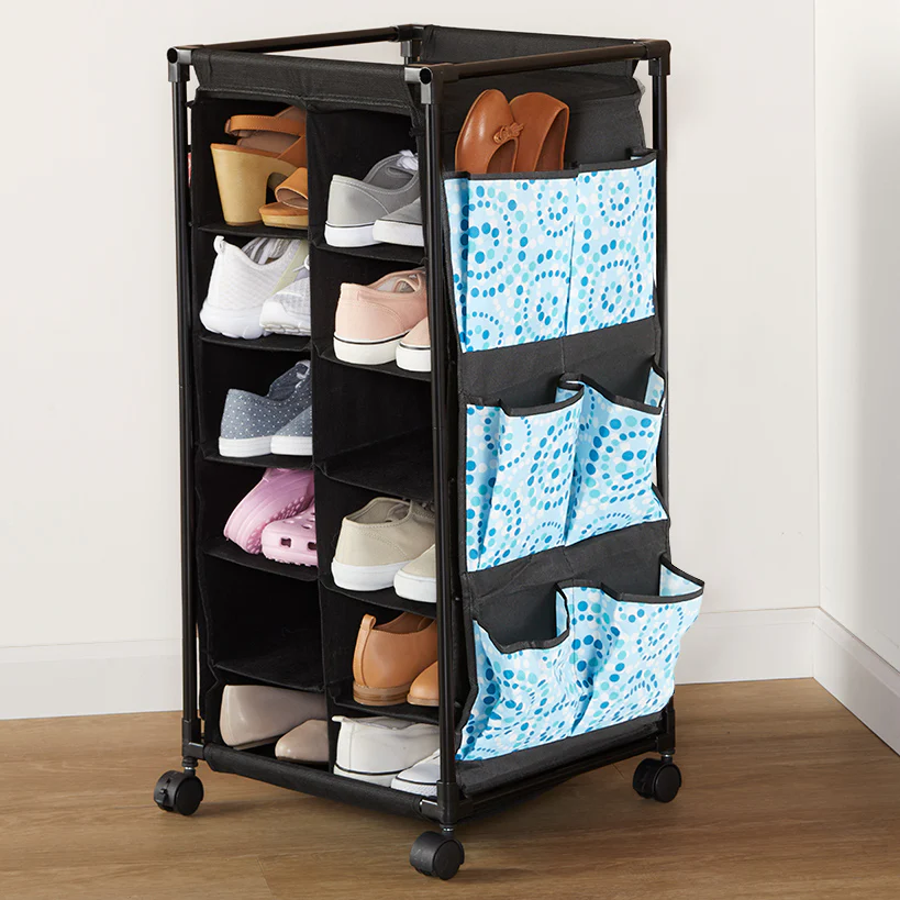 Rolling Shoe Storage with Fabric Cubbies - Springtime