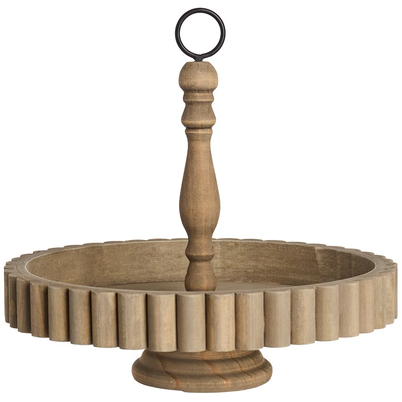 Round Rustic Wood Serving Tray - Image 2