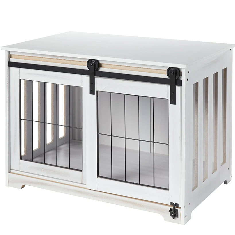 Rustic Sliding White Barn Door Pet Crate - Image 3