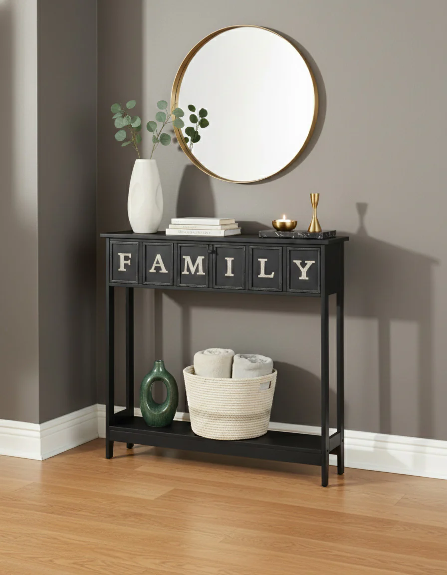 Rustic Wood Console Table with Galvanized Family Sentiment - Image 6