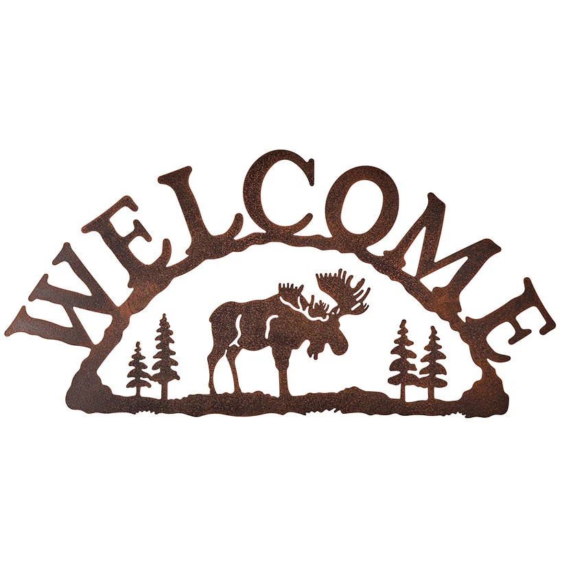 Rustic Woodland Moose Metal Welcome Sign - Image 3