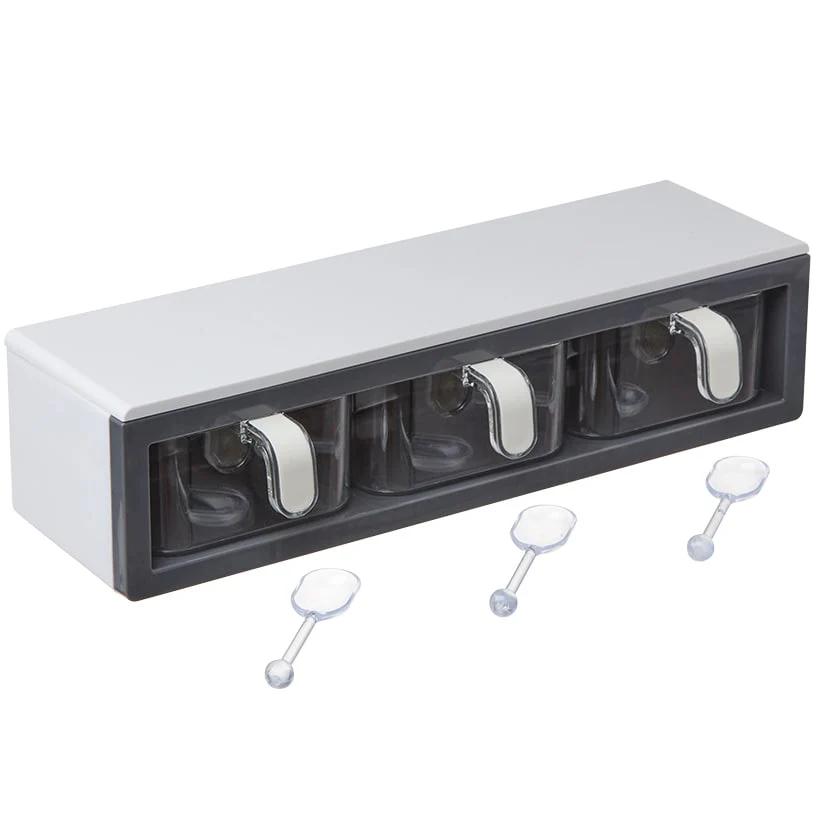 Seasoning Storage Containers with Spoons - 3 Compartments