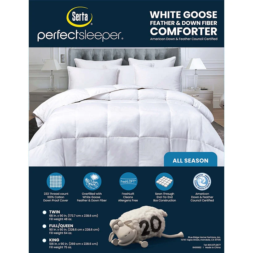 Serta All-Season 233-Thread Count Goose Feather and Down Fiber Comforter - Image 8