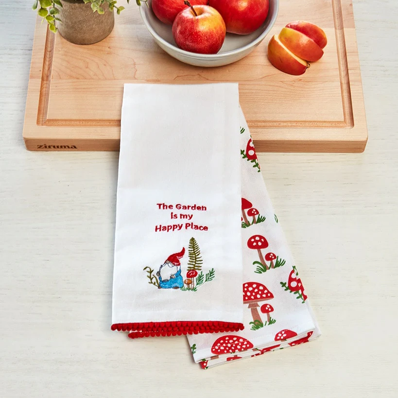 Set of 2 Spring Mushroom Embroidered Kitchen Towels - Image 5