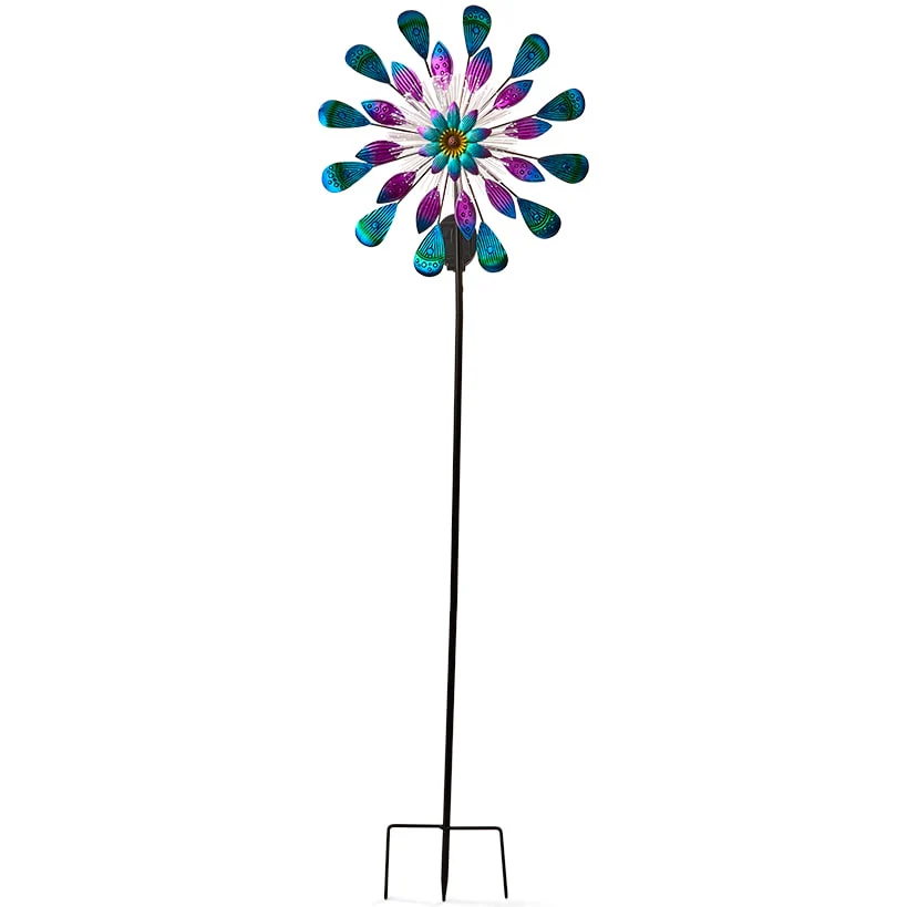 Solar Aurora Borealis Fiber Optic Wind Spinner Stake - Image 3