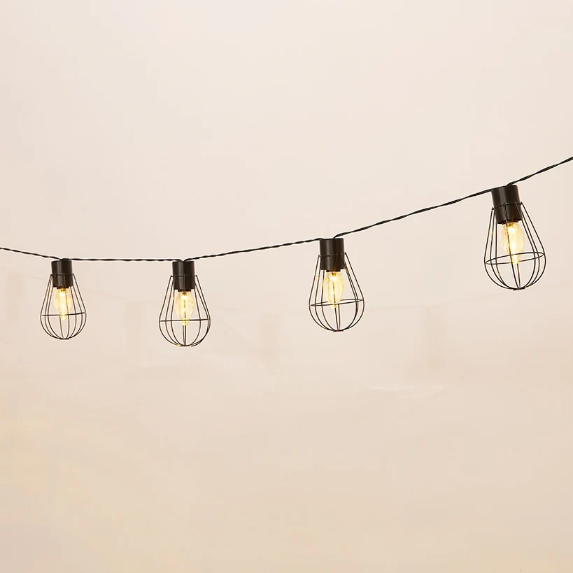 Solar Cafe Lights with Metal Cage Covers 10-LED String - Image 3