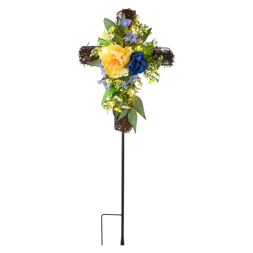 Solar Lighted Flower Garden Cross Stake - Image 4