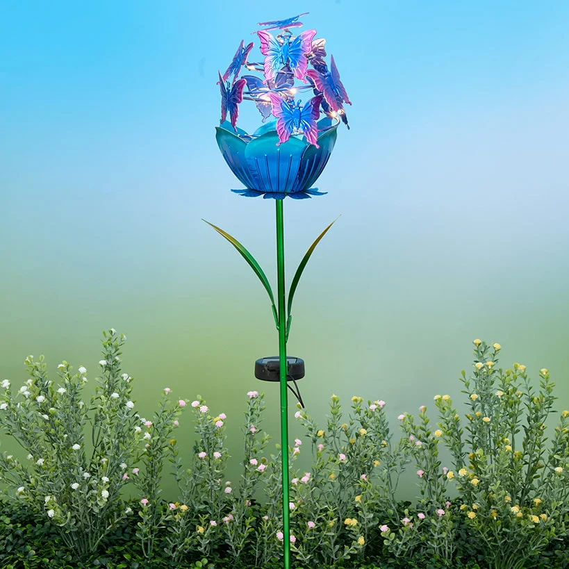 Solar Powered Flower Garden Stake with Butterflies