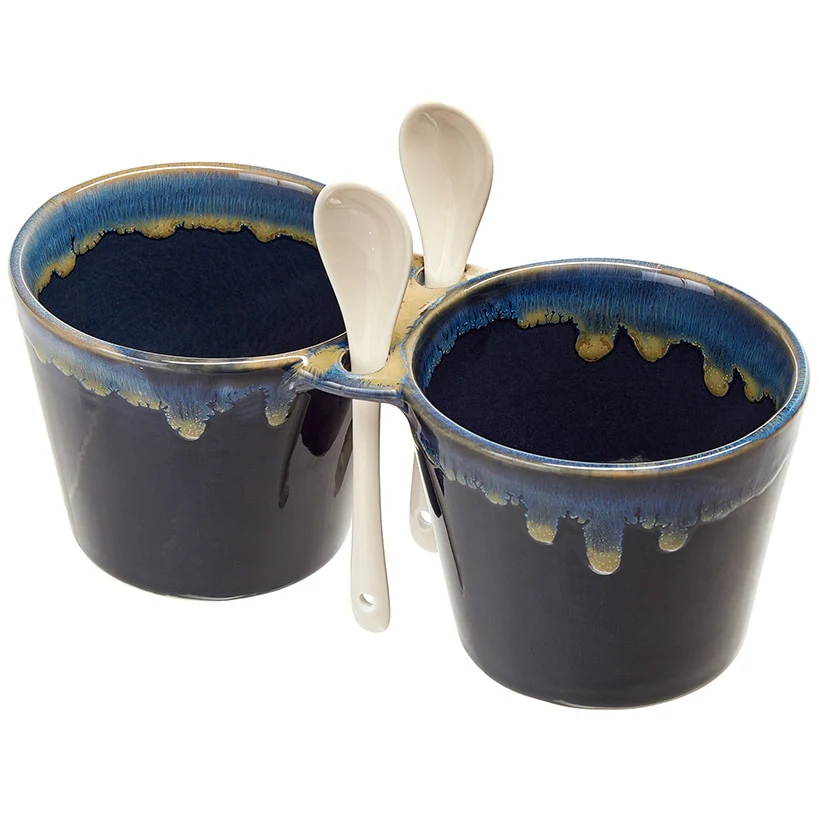 Stoneware Double Bowl with Spoon - Image 3