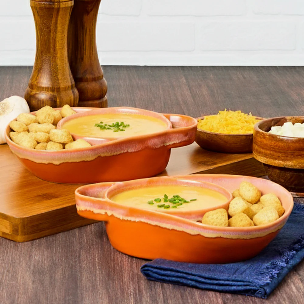 Stoneware Dual Compartment Soup & Side Bowl Set - Image 2