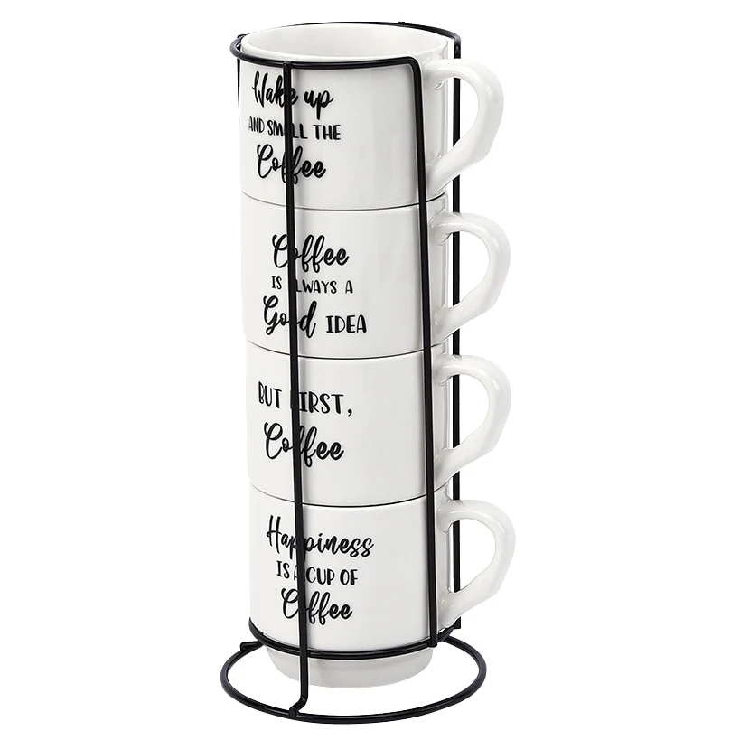Stoneware Stackable Coffee Mug Set with Stand - Image 3