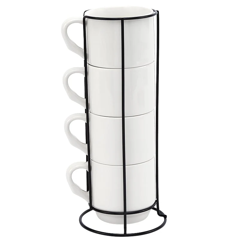 Stoneware Stackable Coffee Mug Set with Stand - Image 4