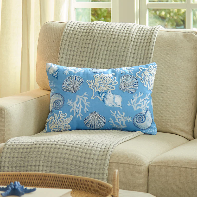 Summer Beach Themed Embroidered Decorative Pillow - Image 2