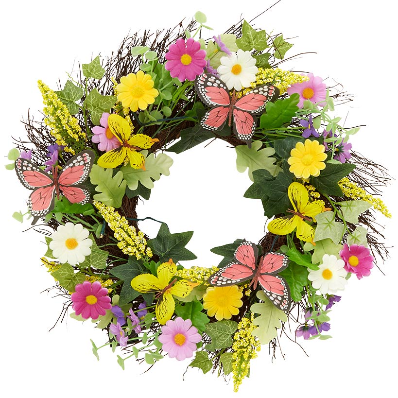Summer Butterfly and Flower Lighted Wreath or Garland-Seasonal Decor - Image 5