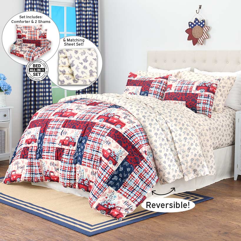 Summer Plaid Truck Complete Comforter Set with Sheets - Image 2