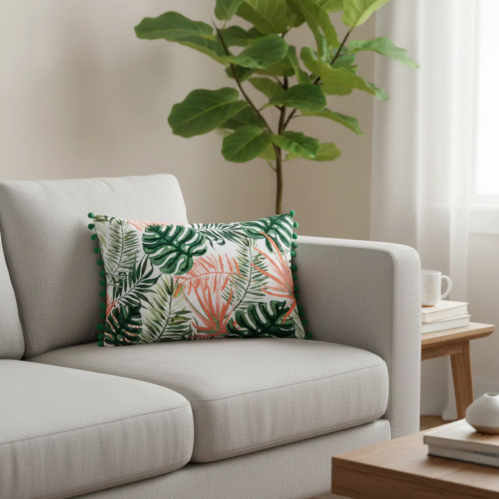 Tropical Embroidered Decorative Pillow