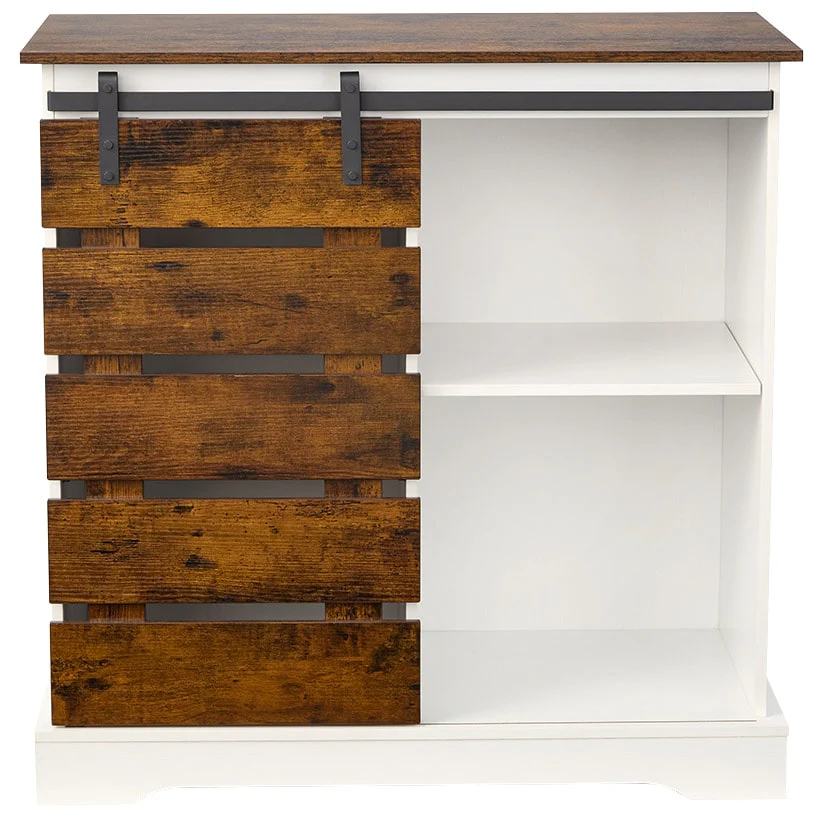 Two Tone Slidling Door Storage Cabinet with Shelves 31.5"H - Image 2