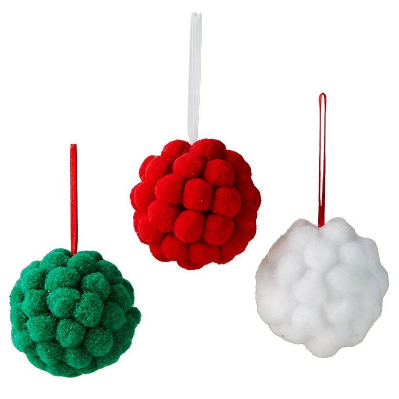 Whimsical Felt Pom Pom Ornaments Set of 3 - Image 2