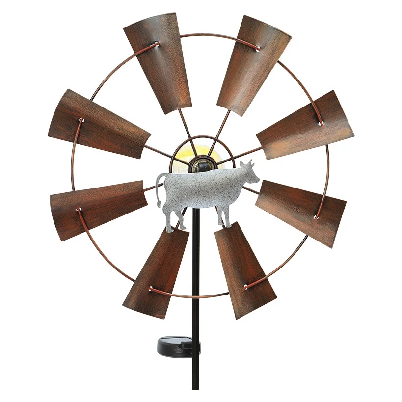 Wind Spinner Country Windmill With Cow Motif Garden Stake - Image 2