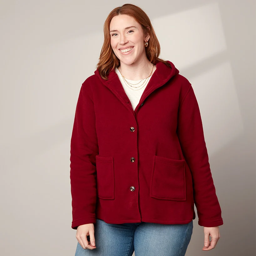 Women's Button-Up Fleece Jacket with Hood - Image 5
