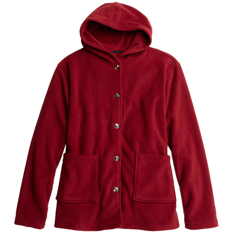 Women's Button-Up Fleece Jacket with Hood - Image 7