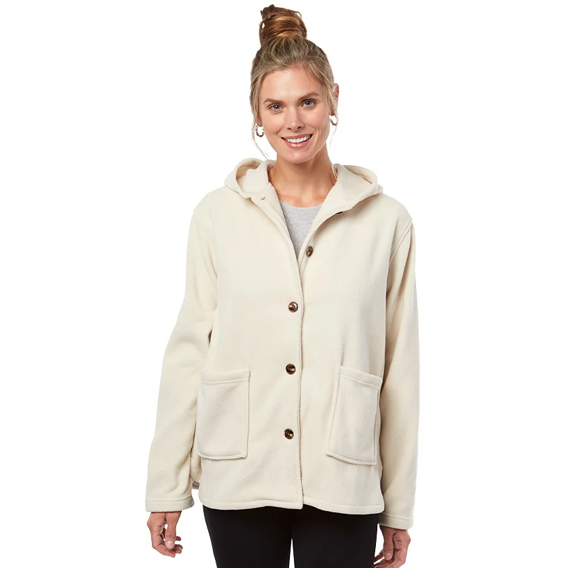 Women's Button-Up Fleece Jacket with Hood - Image 8