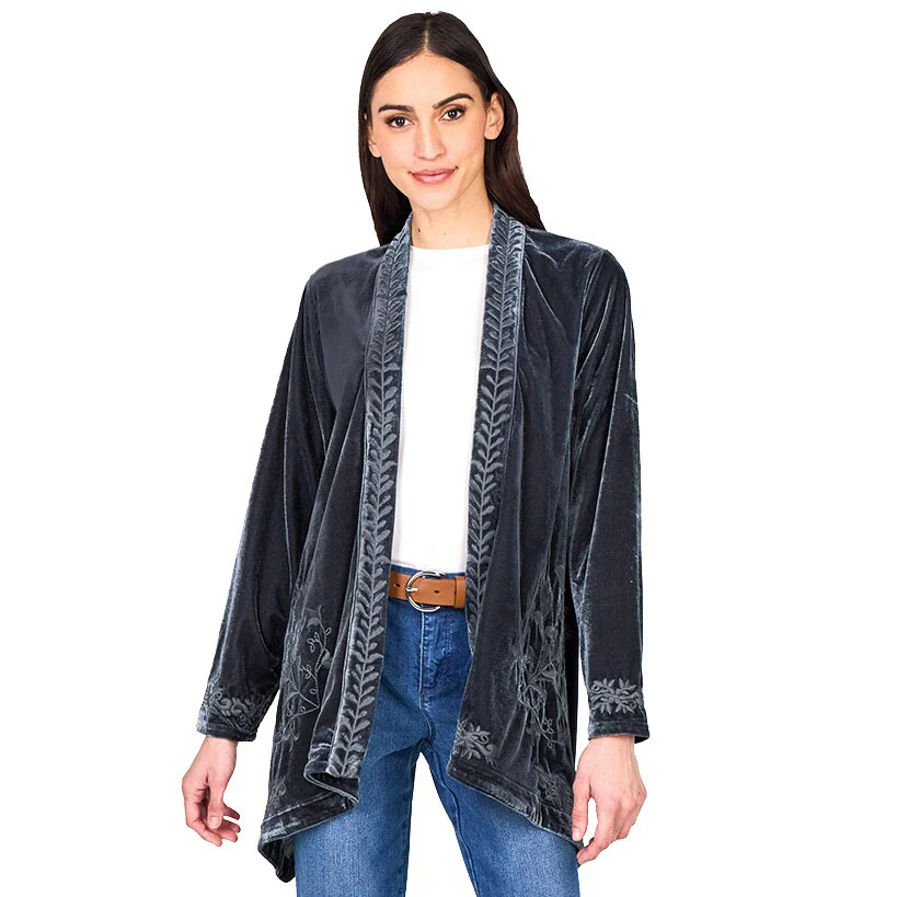 Women's Embroidered Velvet Open Front Cardigan - Image 28