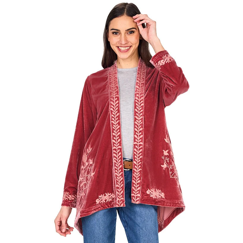 Women's Embroidered Velvet Open Front Cardigan - Image 32