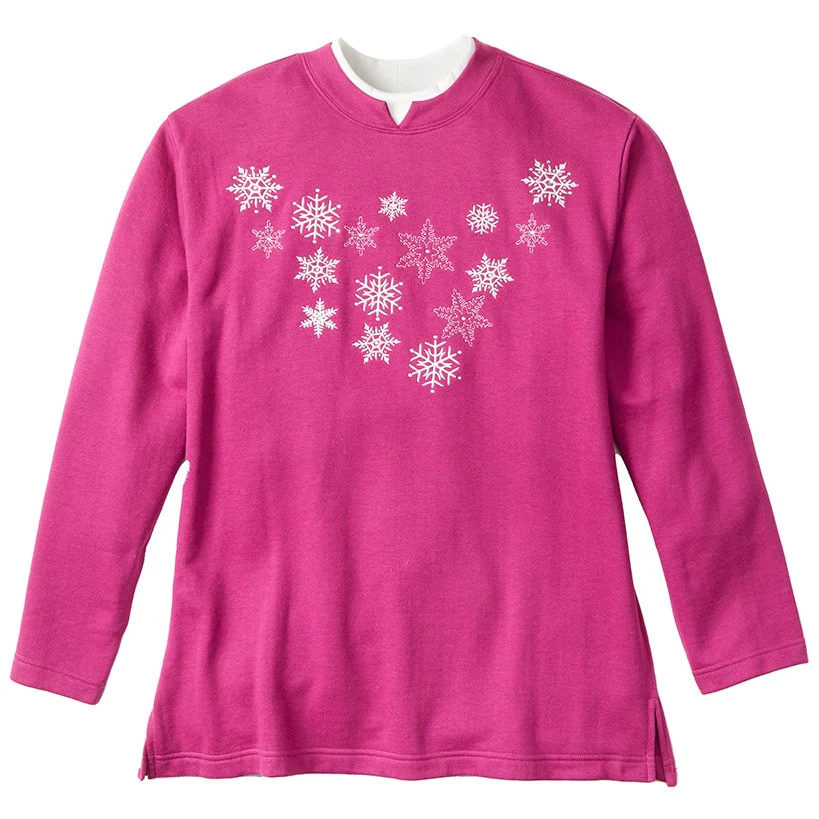 Women's Holiday Sweatshirt with Embroidered Snowflakes - Image 4