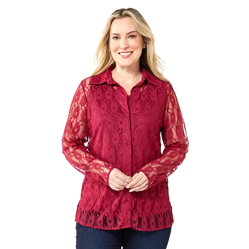 Women's Lace Long Sleeve Button Up Blouse - Image 4