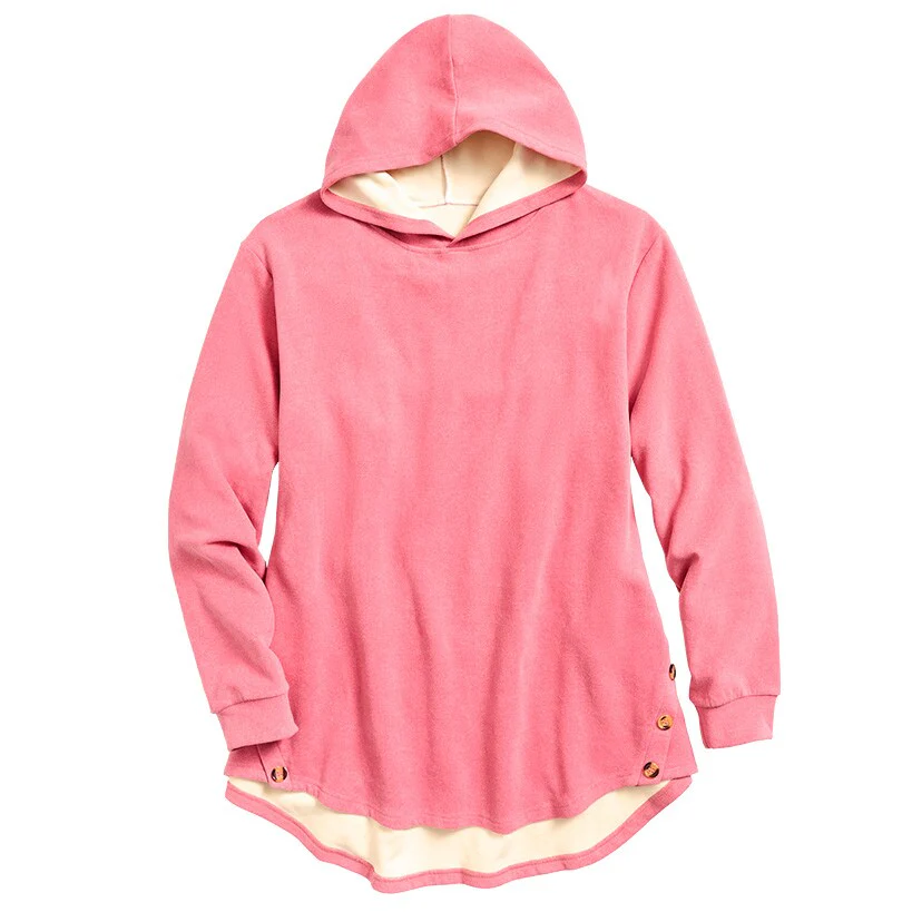 Women's Long-Sleeve Hooded Pullover with Decorative Buttons - Image 6