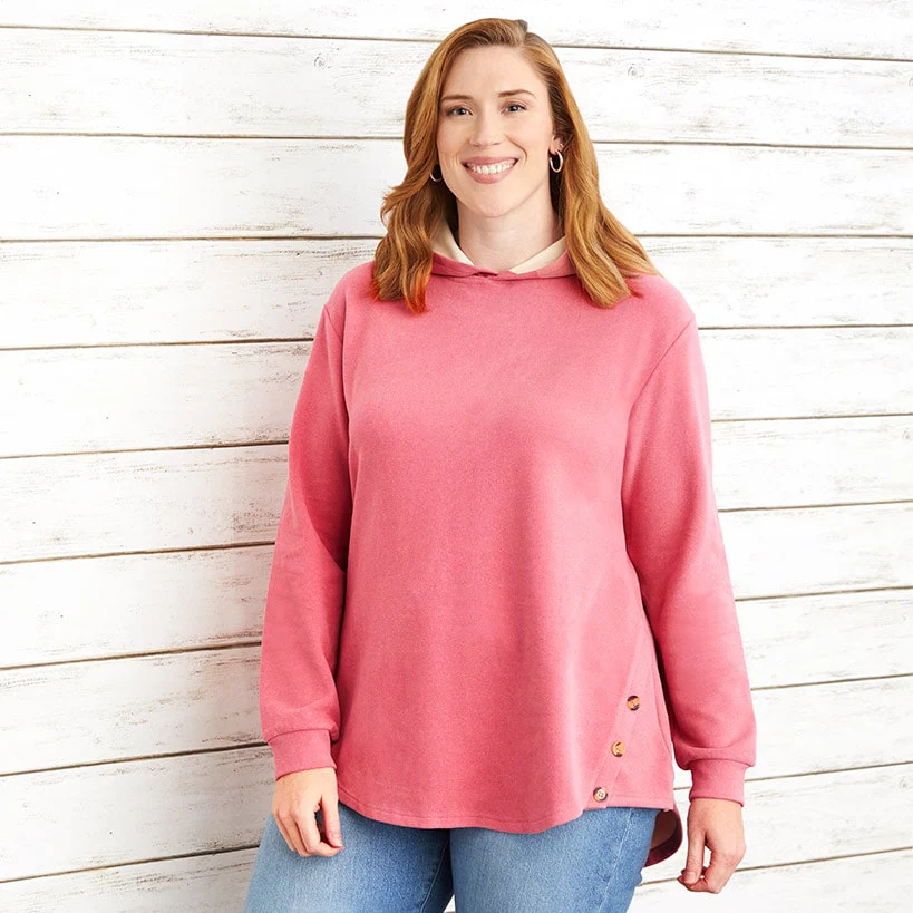 Women's Long-Sleeve Hooded Pullover with Decorative Buttons - Image 7