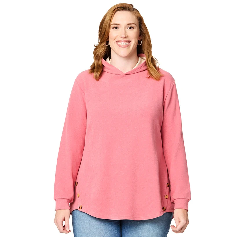 Women's Long-Sleeve Hooded Pullover with Decorative Buttons - Image 9